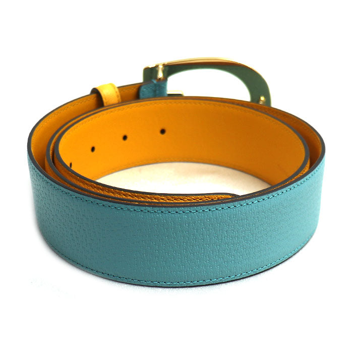 GUCCI グッチ Memorable Buckle ベルト ブルー イエロー 709954 メンズ【中古】【美品】