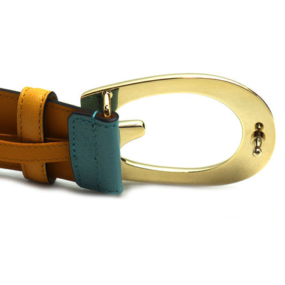 GUCCI グッチ Memorable Buckle ベルト ブルー イエロー 709954 メンズ【中古】【美品】