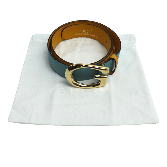 GUCCI グッチ Memorable Buckle ベルト ブルー イエロー 709954 メンズ【中古】【美品】
