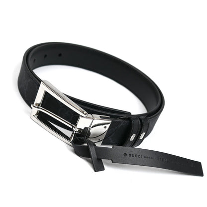 GUCCI グッチ GGスプリーム スクエアバックル付リバーシブル ベルト ブラック 771105 メンズ【中古】【美品】