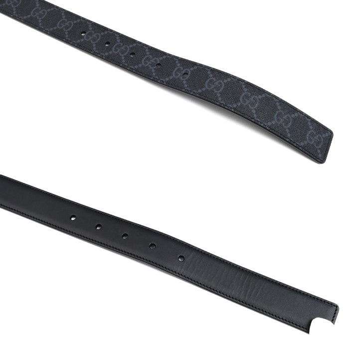 GUCCI グッチ GGスプリーム スクエアバックル付リバーシブル ベルト ブラック 771105 メンズ【中古】【美品】