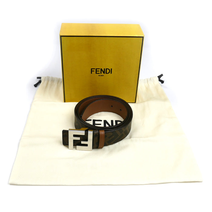 FENDI フェンディ ズッカ FFロゴ ベルト ブラウン メンズ【中古】
