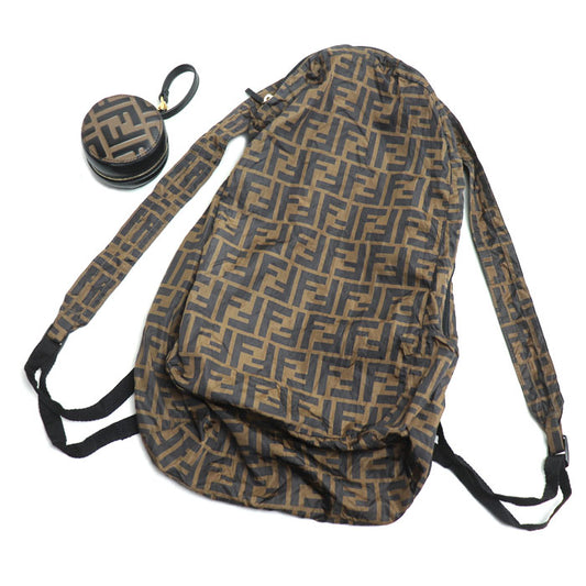 FENDI フェンディ ズッカ パッカブル エコバッグ ポーチ エコバック ブラウン ブラック 7AR730 レディース【中古】【美品】
