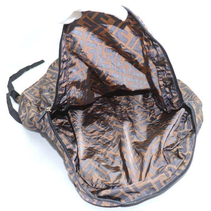 FENDI フェンディ ズッカ パッカブル エコバッグ ポーチ エコバック ブラウン ブラック 7AR730 レディース【中古】【美品】