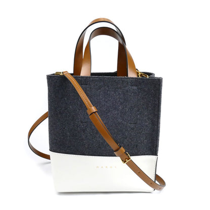 MARNI マルニ ミュゼオ ソフト バイカラー 2Way ハンドバッグ グレー×ホワイト・ブラウン SHMP0039Q0 P5070 レディース【中古】【美品】