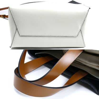 MARNI マルニ ミュゼオ ソフト バイカラー 2Way ハンドバッグ グレー×ホワイト・ブラウン SHMP0039Q0 P5070 レディース【中古】【美品】