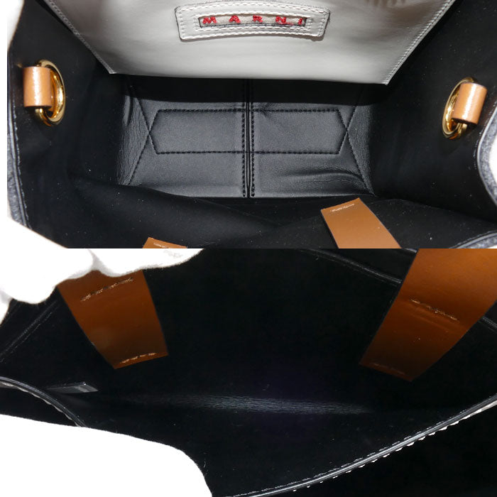 MARNI マルニ ミュゼオ ソフト バイカラー 2Way ハンドバッグ グレー×ホワイト・ブラウン SHMP0039Q0 P5070 レディース【中古】【美品】