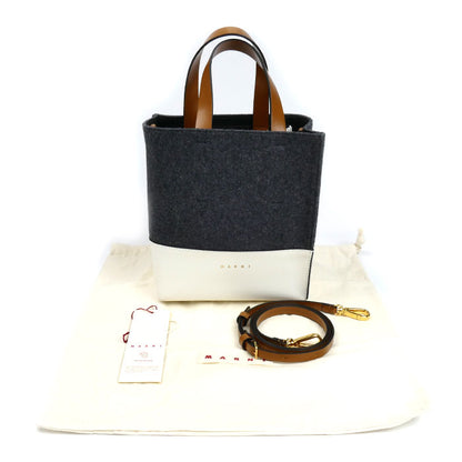 MARNI マルニ ミュゼオ ソフト バイカラー 2Way ハンドバッグ グレー×ホワイト・ブラウン SHMP0039Q0 P5070 レディース【中古】【美品】
