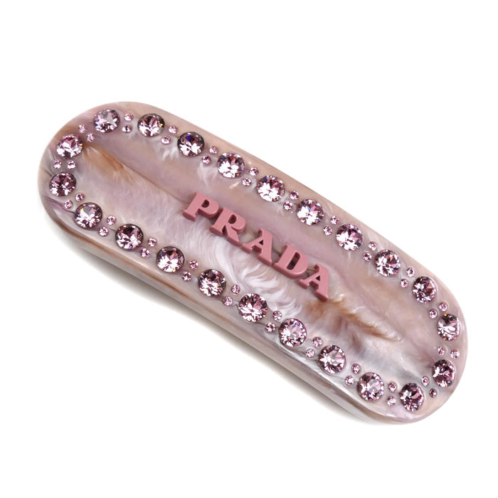 PRADA プラダ 真鍮 クリスタル プレックス ヘアクリップ バレッタ 1IF043_2CD0_F0442 レディース【中古】【美品】