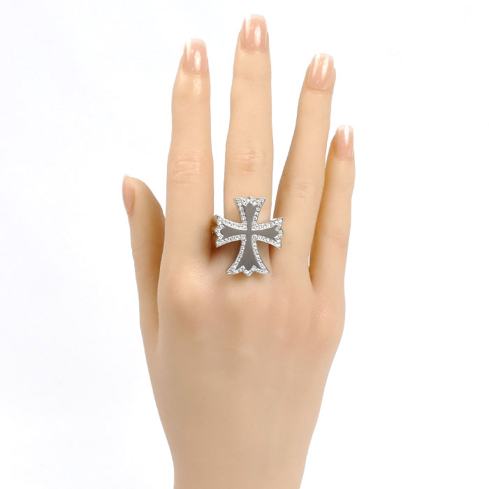 Pt950プラチナ クロス ダイヤ リング・指輪 ダイヤモンド0.66ct 18.5号 28.9g レディース【中古】【美品】