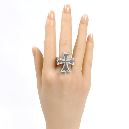 Pt950プラチナ クロス ダイヤ リング・指輪 ダイヤモンド0.66ct 18.5号 28.9g レディース【中古】【美品】