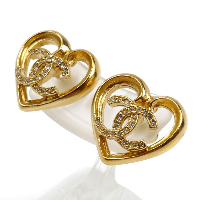CHANEL シャネル ココマーク メタル ストラス ハート ピアス ABA103 レディース【中古】