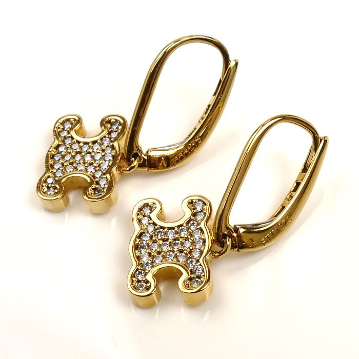 CELINE セリーヌ 真鍮 ラインストーン トリオンフ ラインストーン ピアス 460GC6BZI.35OR レディース【中古】