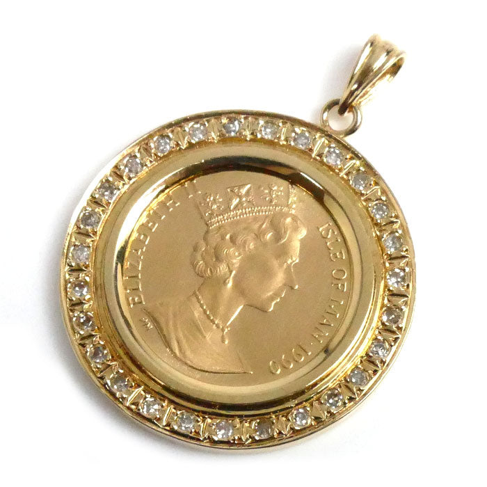 K18YG イエローゴールド FINE GOLD エンジェルコイン 1/20OZ ダイヤ ペンダントトップ ダイヤモンド0.15ct 5.2g 1990 ユニセックス【中古】