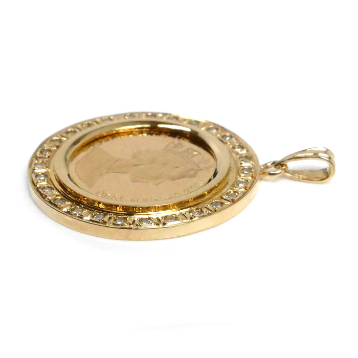 K18YG イエローゴールド FINE GOLD エンジェルコイン 1/20OZ ダイヤ ペンダントトップ ダイヤモンド0.15ct 5.2g 1990 ユニセックス【中古】