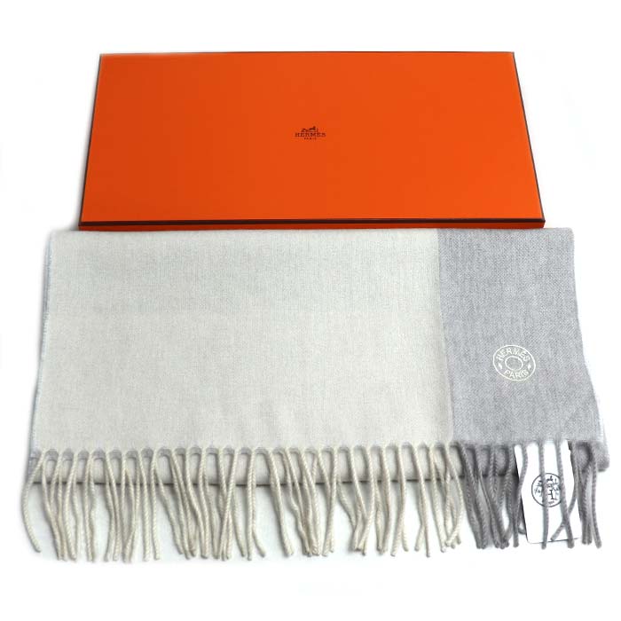 HERMES エルメス サマーブロック マフラー ベージュ ライトグレー ユニセックス【未使用】【買取品】