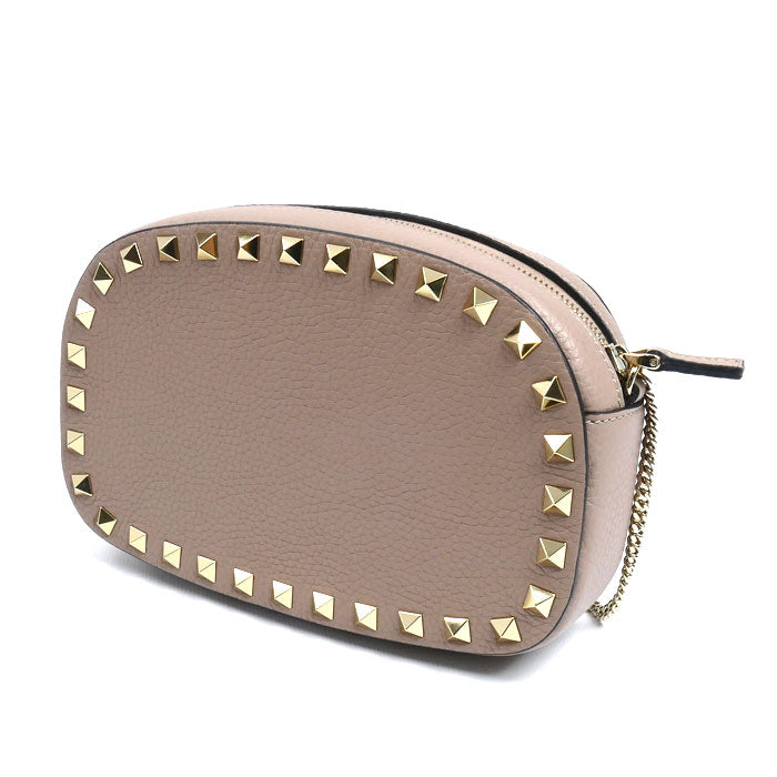 Valentino Garavani ヴァレンティノ・ガラヴァーニ ロックスタッズ ミニ クロスボディバッグ ショルダーバッグ ピンクベージュ 7W2P0AR4VSH レディース【中古】【美品】