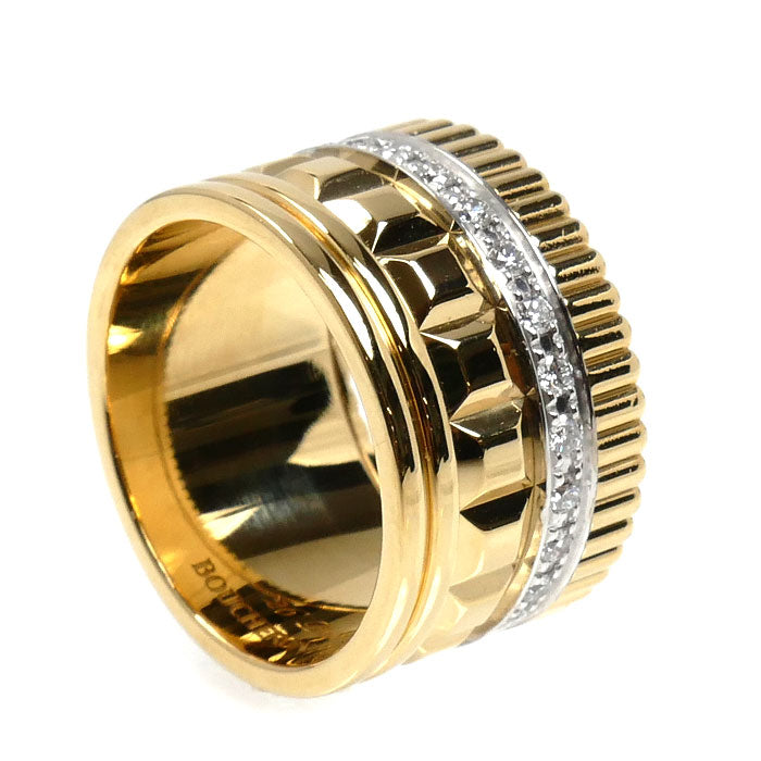 Boucheron ブシュロン K18YG イエローゴールド K18WG ホワイトゴールド キャトル ラディアント フルパヴェ リング・指輪 JRG01987 ダイヤモンド 14号 54 14.9g レディース【中古】【美品】