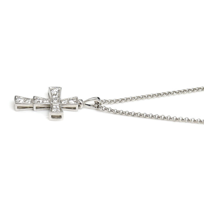 BVLGARI ブルガリ K18WG ホワイトゴールド セルペンティ クロス スモール ネックレス ダイヤモンド 6.6g 41/44.5/49cm レディース【中古】