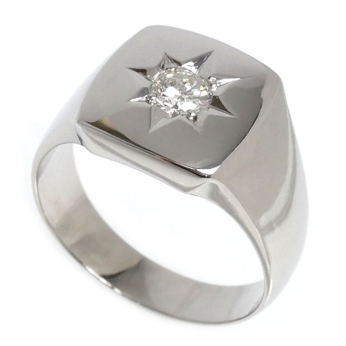 Pt900プラチナ 印台 リング・指輪 ダイヤモンド0.31ct 20号 17.4g メンズ【中古】【美品】