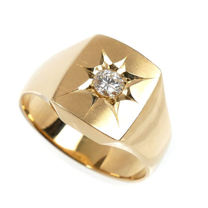 K18YG イエローゴールド 印台 リング・指輪 ダイヤモンド0.20ct 20号 12.1g メンズ【中古】【美品】