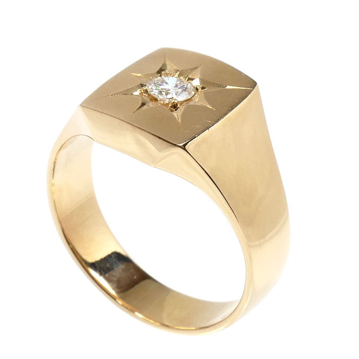 K18YG イエローゴールド 印台 リング・指輪 ダイヤモンド0.20ct 20号 12.1g メンズ【中古】【美品】