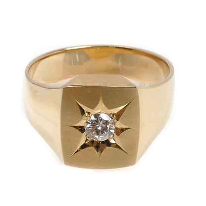 K18YG イエローゴールド 印台 リング・指輪 ダイヤモンド0.20ct 20号 12.1g メンズ【中古】【美品】