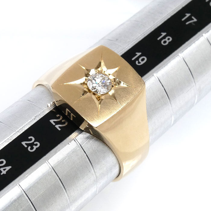 K18YG イエローゴールド 印台 リング・指輪 ダイヤモンド0.20ct 20号 12.1g メンズ【中古】【美品】