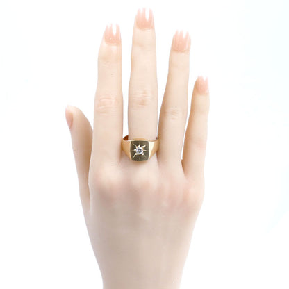 K18YG イエローゴールド 印台 リング・指輪 ダイヤモンド0.20ct 20号 12.1g メンズ【中古】【美品】