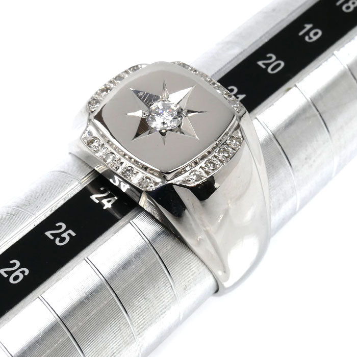 Pt900プラチナ 印台 リング・指輪 ダイヤモンド0.30ct 22号 14.6g メンズ【中古】