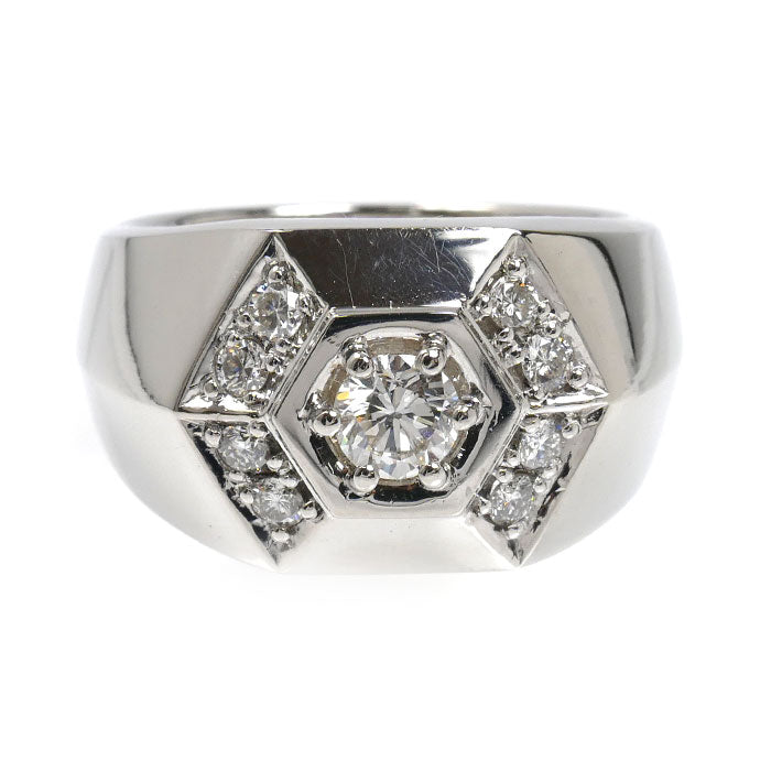 Pt900プラチナ リング・指輪 ダイヤモンド0.418ct/0.33ct 19号 26.3g メンズ【中古】