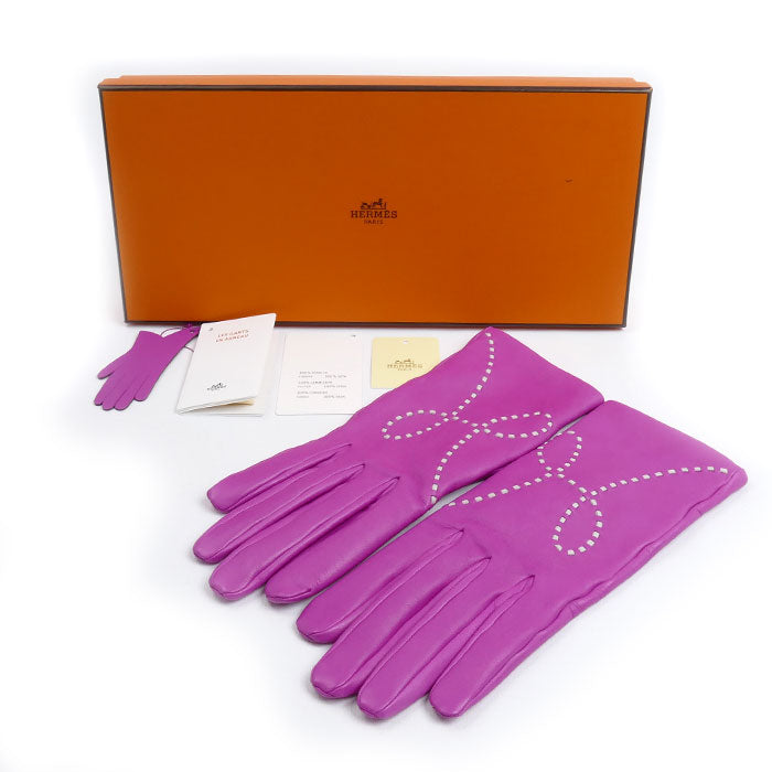 HERMES エルメス リスボン グローブ 手袋 ピンク H152000G MG070 7 レディース【中古】【美品】