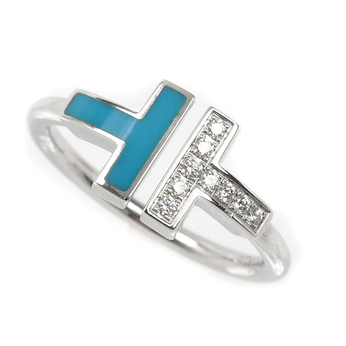 TIFFANY&Co. ティファニー K18WG ホワイトゴールド Tワイヤー ターコイズ ダイヤ リング・指輪 64028189 ダイヤモンド ターコイズ 14号 4.6g レディース【中古】【美品】