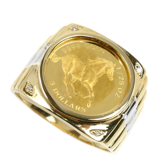 999.9/K18YG/WG ツバル ホースコイン ダイヤ 1/25OZ リング・指輪 ダイヤモンド0.02ct 19号 6.0g メンズ【中古】