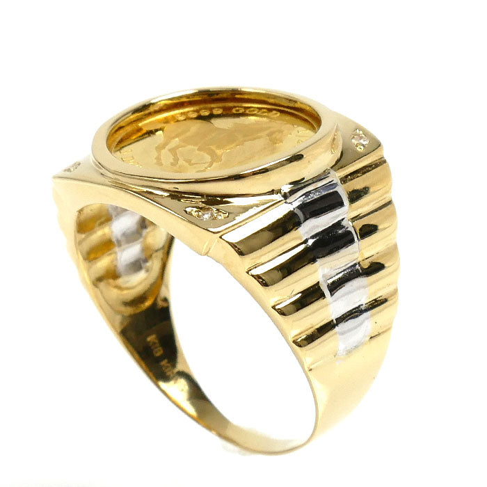 999.9/K18YG/WG ツバル ホースコイン ダイヤ 1/25OZ リング・指輪 ダイヤモンド0.02ct 19号 6.0g メンズ【中古】