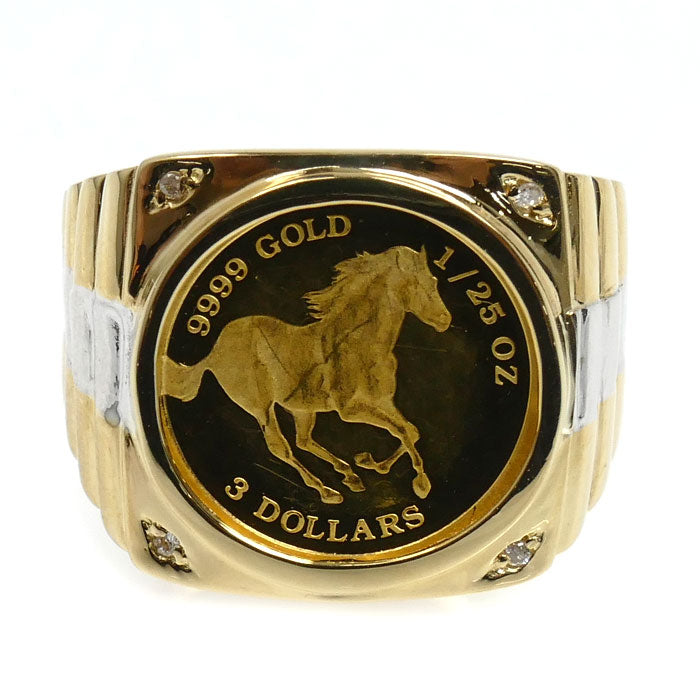 999.9/K18YG/WG ツバル ホースコイン ダイヤ 1/25OZ リング・指輪 ダイヤモンド0.02ct 19号 6.0g メンズ【中古】