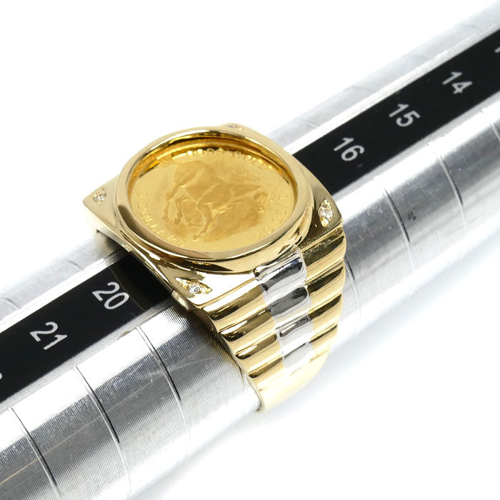 999.9/K18YG/WG ツバル ホースコイン ダイヤ 1/25OZ リング・指輪 ダイヤモンド0.02ct 19号 6.0g メンズ【中古】