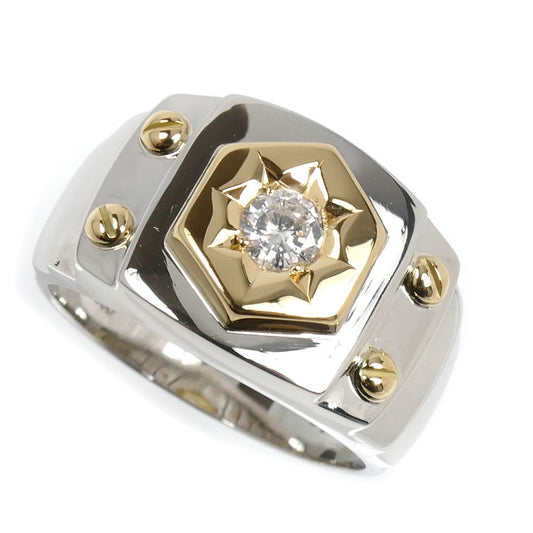 Pt900プラチナ K18YG イエローゴールド リング・指輪 ダイヤモンド0.21ct 16号 10.8g メンズ【中古】【美品】