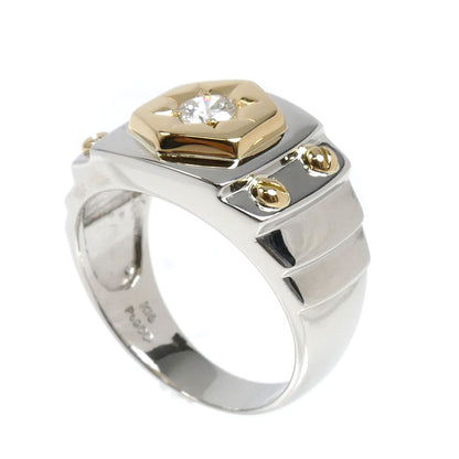 Pt900プラチナ K18YG イエローゴールド リング・指輪 ダイヤモンド0.21ct 16号 10.8g メンズ【中古】【美品】