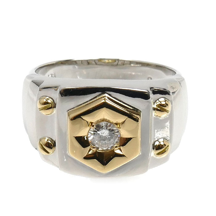 Pt900プラチナ K18YG イエローゴールド リング・指輪 ダイヤモンド0.21ct 16号 10.8g メンズ【中古】【美品】