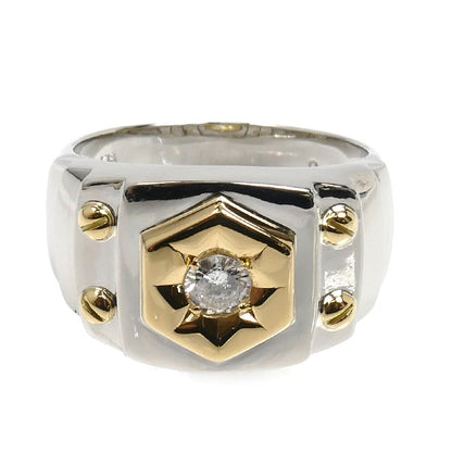 Pt900プラチナ K18YG イエローゴールド リング・指輪 ダイヤモンド0.21ct 16号 10.8g メンズ【中古】【美品】