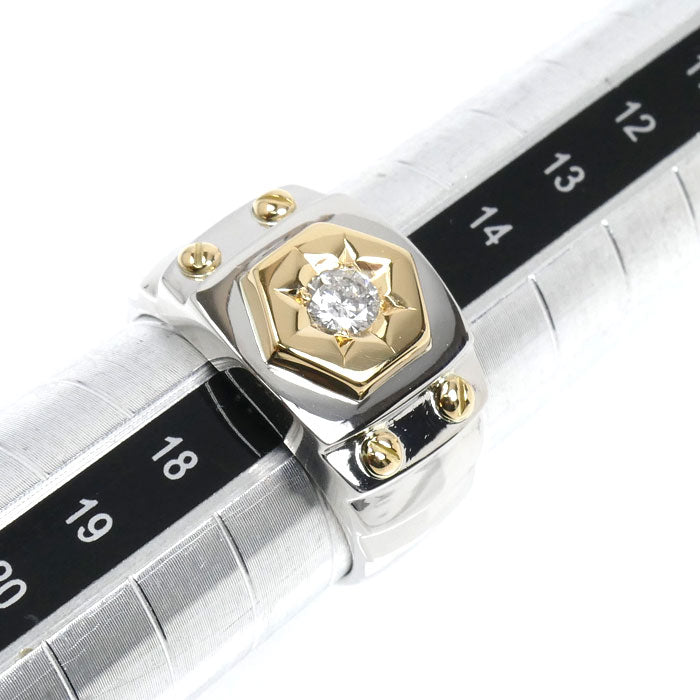 Pt900プラチナ K18YG イエローゴールド リング・指輪 ダイヤモンド0.21ct 16号 10.8g メンズ【中古】【美品】