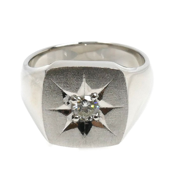 Pt900プラチナ 印台 リング・指輪 ダイヤモンド0.35ct 20.5号 28.3g メンズ【中古】【美品】