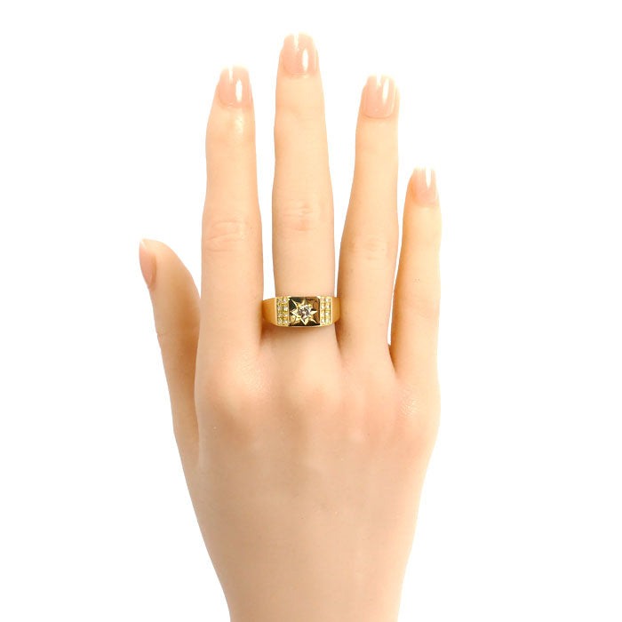 K18YG イエローゴールド リング・指輪 ダイヤモンド0.27ct 23号 4.6g メンズ【中古】【美品】