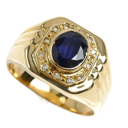 K18YG イエローゴールド サファイア ダイヤ リング・指輪 サファイア1.24ct ダイヤモンド0.08ct 21号 10.6g メンズ【中古】【美品】