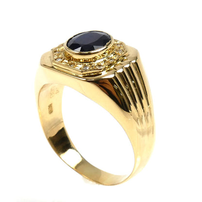 K18YG イエローゴールド サファイア ダイヤ リング・指輪 サファイア1.24ct ダイヤモンド0.08ct 21号 10.6g メンズ【中古】【美品】