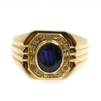 K18YG イエローゴールド サファイア ダイヤ リング・指輪 サファイア1.24ct ダイヤモンド0.08ct 21号 10.6g メンズ【中古】【美品】