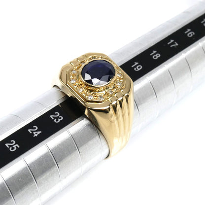 K18YG イエローゴールド サファイア ダイヤ リング・指輪 サファイア1.24ct ダイヤモンド0.08ct 21号 10.6g メンズ【中古】【美品】
