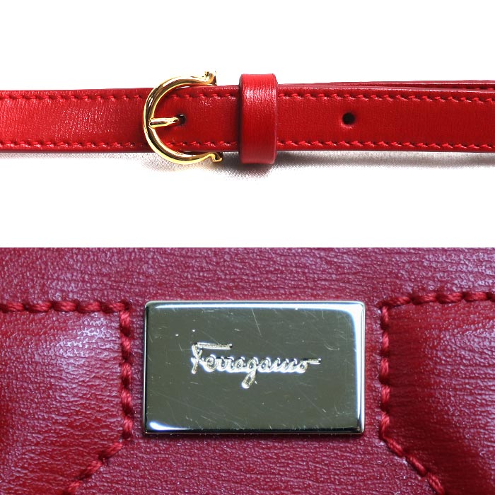Salvatore Ferragamo サルヴァトーレフェラガモ ガンチーニ ショルダーバッグ レッド レディース【中古】【美品】