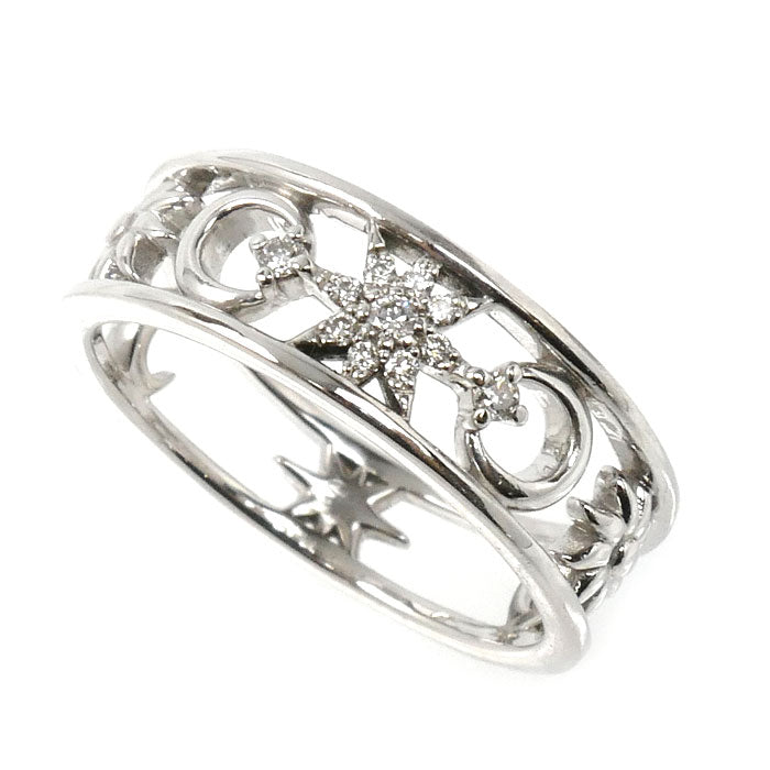 STAR JEWELRY スタージュエリー K18WG ホワイトゴールド ムーン＆サン リング・指輪 ダイヤモンド0.04ct 8号 3.0g レディース【中古】【美品】